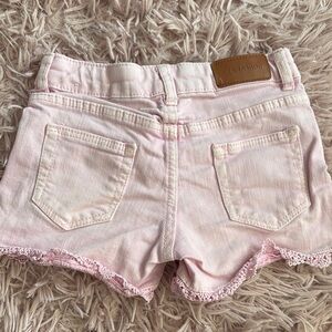 Pink Jean Shorts with Frayed Hem and Belt Loops